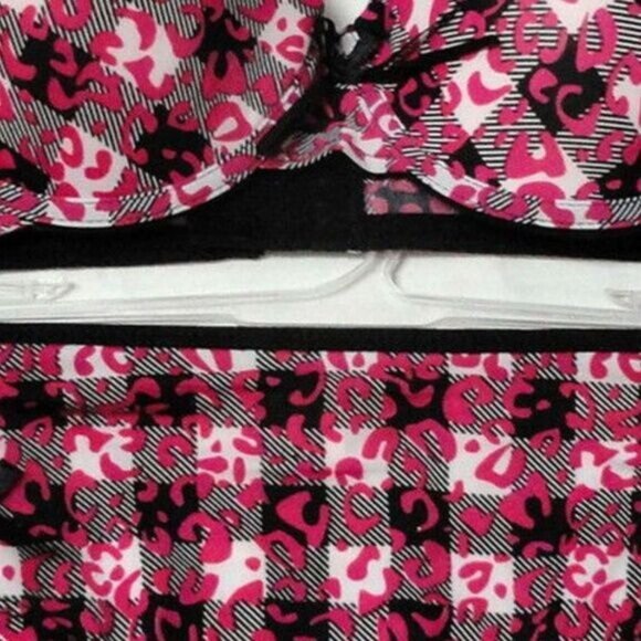 Inteco Intimates Size 34C 6 Medium Bra Panty Set Womens Pink Black Leopard Print - Picture 3 of 6